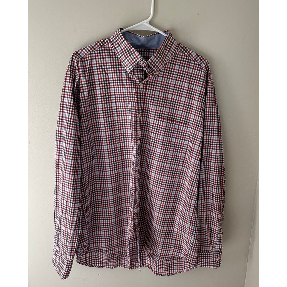 J. McLaughlin Men's XL Checkered Plaid Button Up Shirt Long Sleeves Preppy